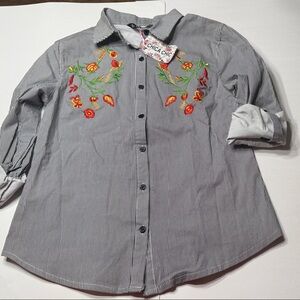 Embroidered Gray Striped Men's Shirt